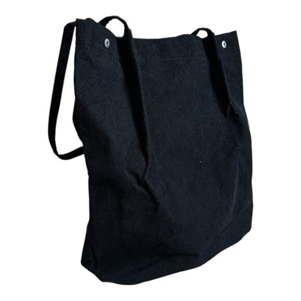 Black Corduroy Canvas Tote Bag Shopper Travel Handbag “You Need This One” NWOT - Picture 3 of 6